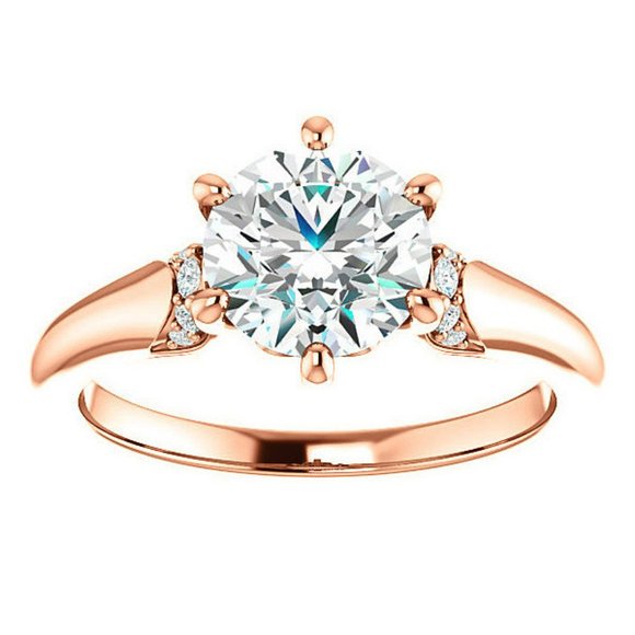 2.0Carat -8.0mm Round Moissanite Accented Engagement Ring - Picture 5 of 16